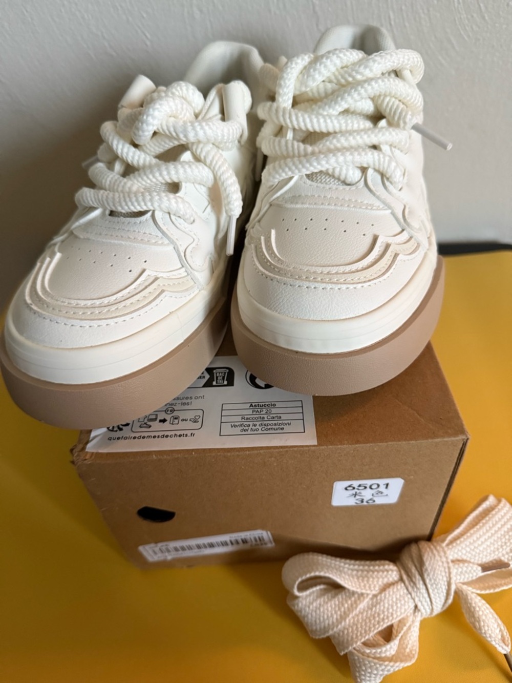 Women’s Cream Platform Sneakers with Tan Sole - Lace-Up Casual